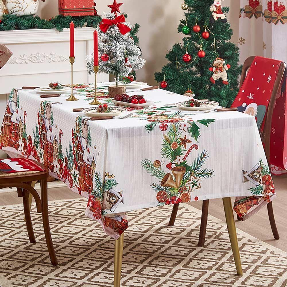 140*100cm Christmas Table Cover Cartoon Pattern Waterproof Christmas Tablecloth Festive Print Easy Clean Xmas Table Cover