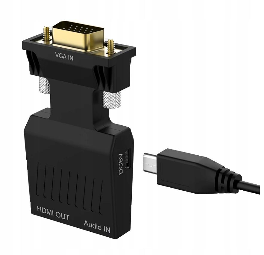Przejściówka Vga Na Hdmi Konwerter Adapter D-Sub Do Full Hd + Dźwięk Audio