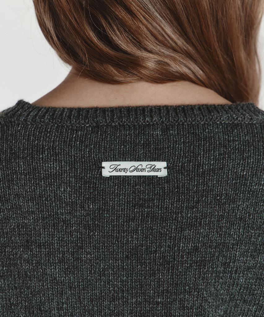 Isibchilwai Wool Round Neck Knit Cardigan (Charcoal)