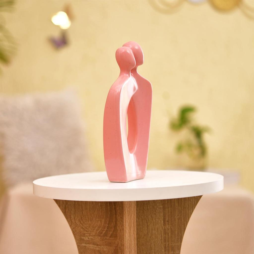 Oskiljaktigt Keramiskt Par Figurin | Ett Tidlöst Uttryck för Kärlek & Enhet | Elegant Dekor för Alla Miljöer – Förpackning med 1, Rosa