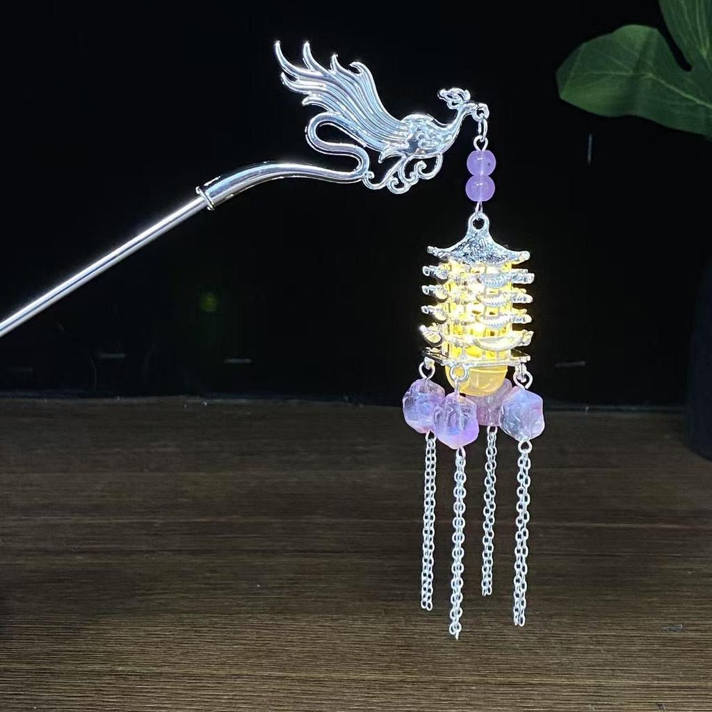 Ancient Style Luminous Hairpin: High-End Alloy Lantern Design for Hanfu Skirts