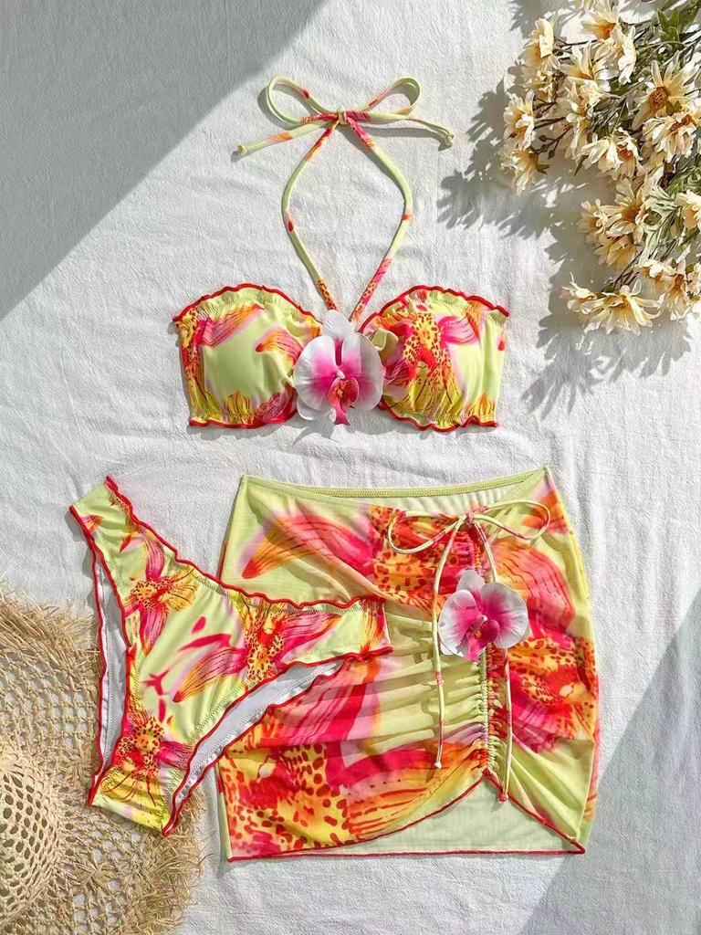 European & American Style Tie-Dye Backless Bodycon Bikini Three-Piece Set (2026 Resort Collection)