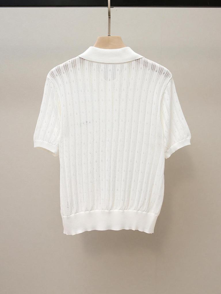 Herbst Damen Strick T-Shirt im französischen Stil mit Applikation und Umlegekragen