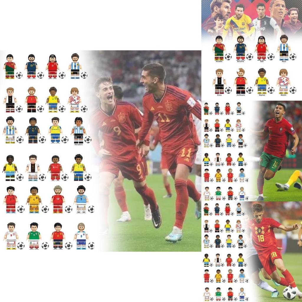 Set di blocchi da costruzione in legno con minifigure di stelle del calcio colorate per bambini con 50-100 pezzi