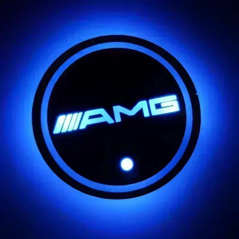 AABGR1 2PC LED Illuminated Car Water Cup Coaster for Mercedes Benz AMG C260 W204 W205 W211 W212 Auto Interior Atmosphere Light Coaster