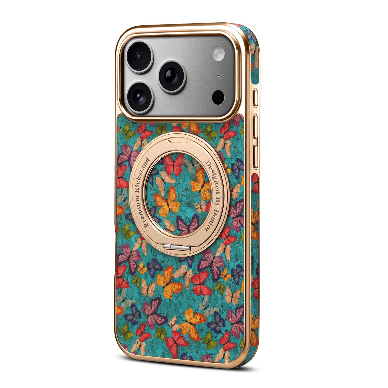 

Denior iPhone 17 Pro Max Anti-Fingerprint Flower Leather Case with Holder 15 Pro синій