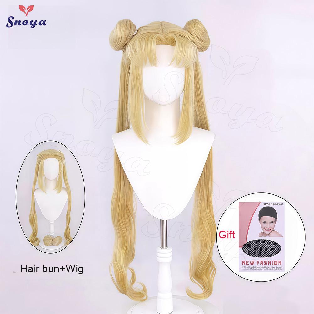 Snoya Sailor Moon Perücke Tsukino Usagi Cosplay Goldgelb Prinzessin Serenity Langes Lockiges Synthetikhaar Perücke für Halloween Cosplay