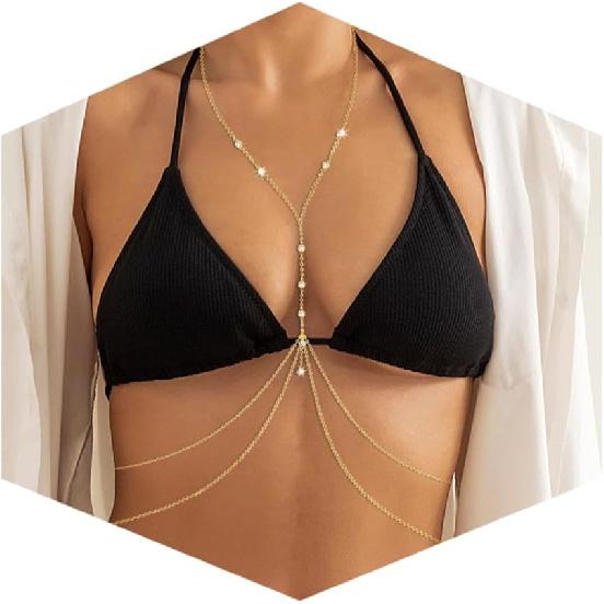 Body Chain Jewelry for Women, Layered Waist Chain for Bikinis | Sexy Body Jewelry, Adjustable Fit, Chest Belly Chain, Gold & Silver Options, Beach