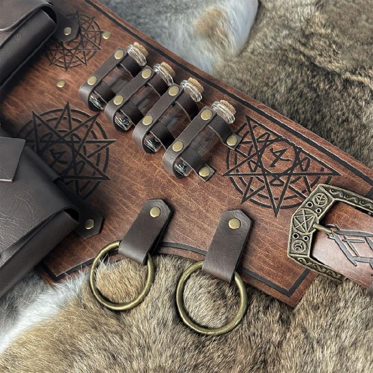 Medieval Knight Costumes Renaissances Potion Bottles Leather Belt Waist Bag Halloween Party Cosplay Costumes for Adults