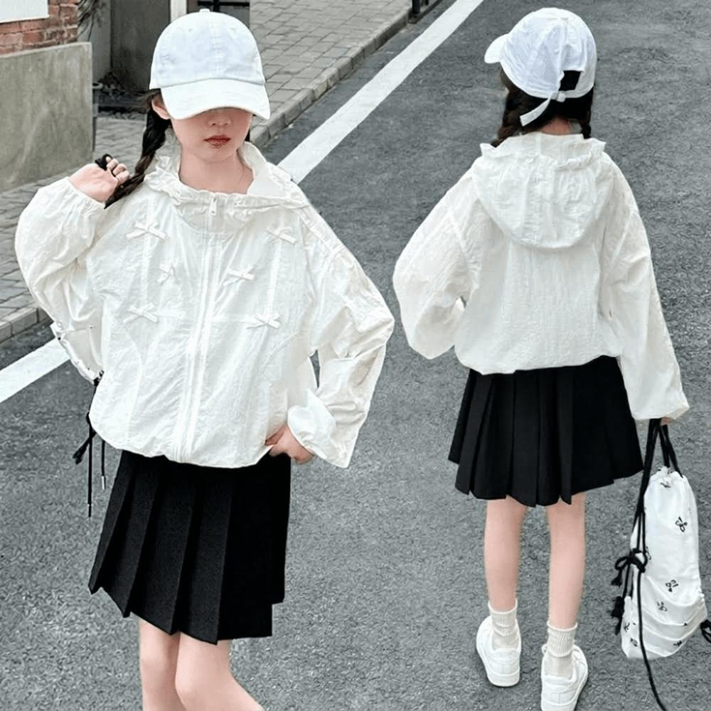 Breathable Girls Sun Jacket Sheer Look Hooded Jacket Children Outerwear  Summer Outings