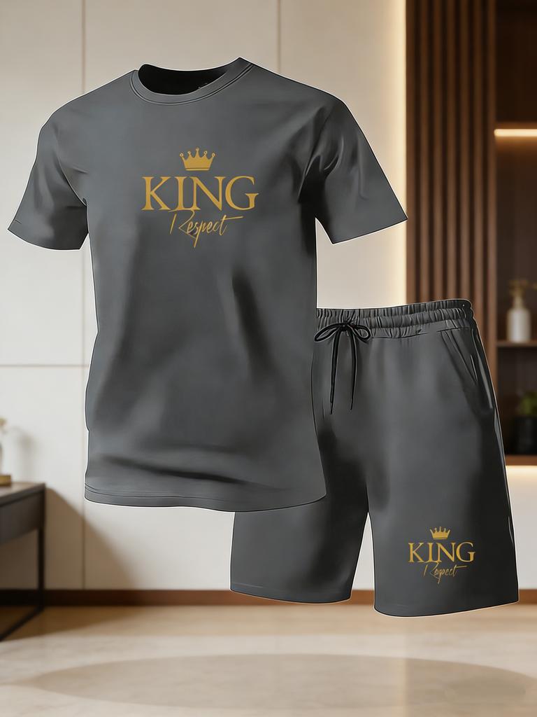 Men's summer casual sportswear round neck short sleeved T-shirt shorts 2-piece set men's short sleeved T-shirt and shorts set