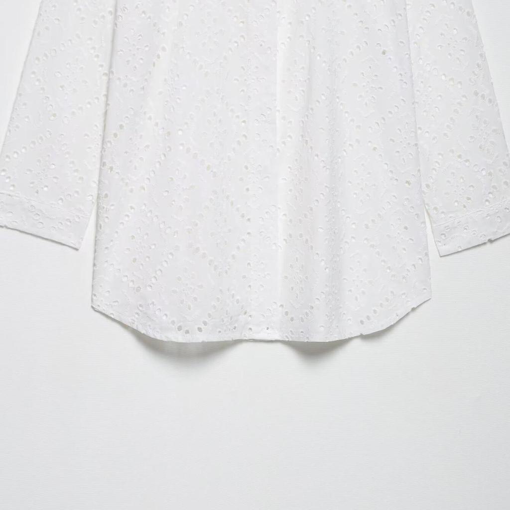 2025 Lato Damska Haftowana Ażurowa Koszula Casual z Klapami - Styl Europejski i Amerykański