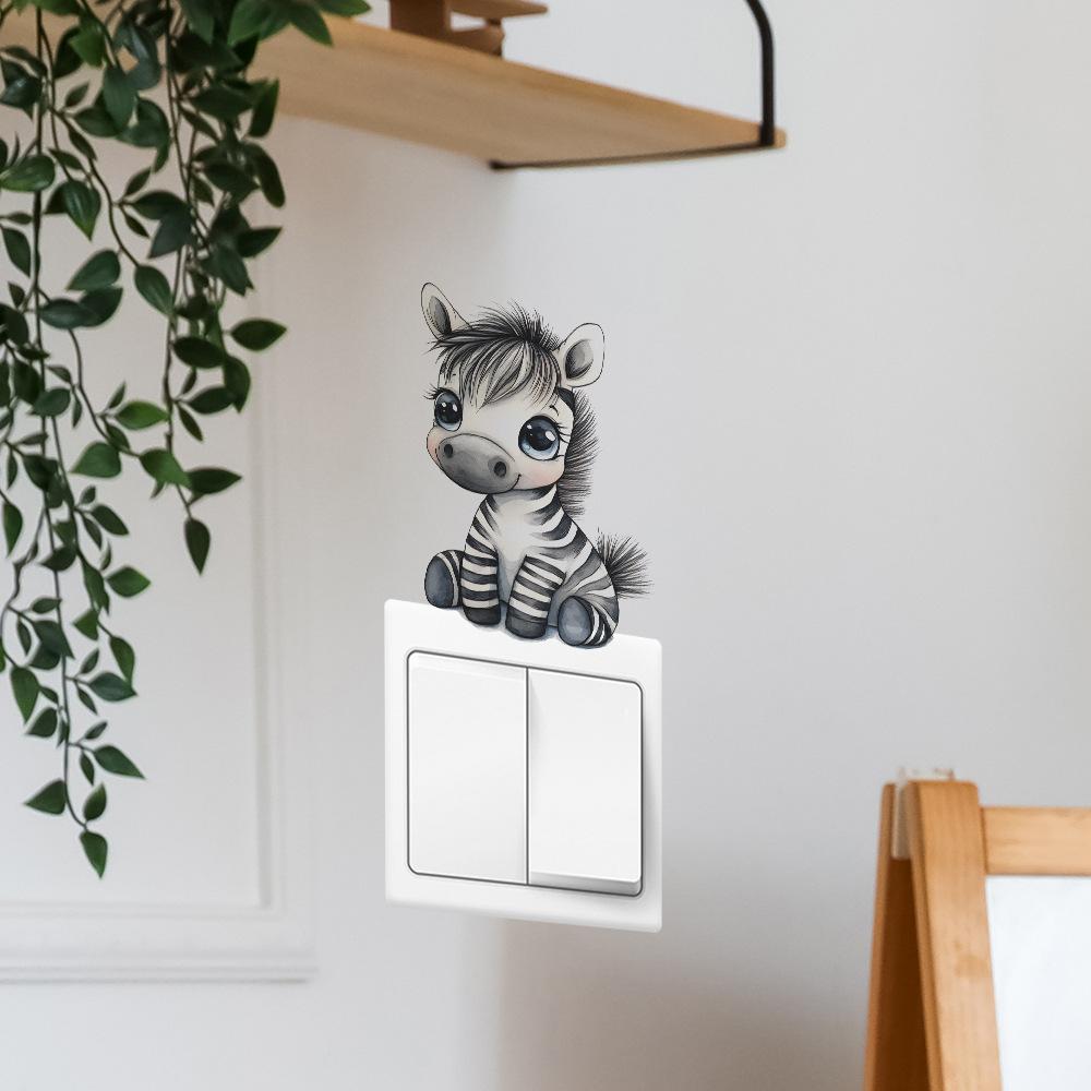 Cartoon Cute Baby Zebra Switch Plate Sticker for Bedroom Living Room Hallway Home Decor Self-Adhesive Removable Decal