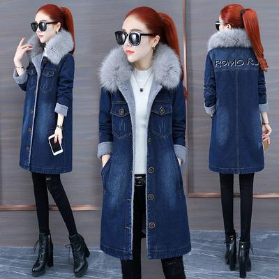 Winter Denim Jacket for Women Thick Lamb Wool Warm Coat Long Cotton Padded Parkas Casual Windbreaker Jean Outerwear