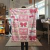 1Pc Gorgeous Bow Print Flannel Blanket, High Quality Comfortable for All Seasons, Home Decor, Warmth and Comfort, Perfect for Christmas Gifts W112