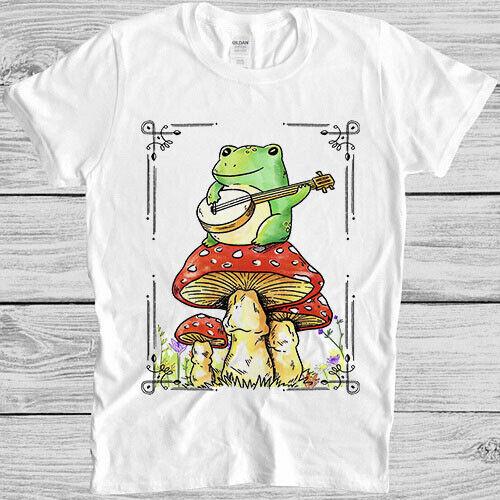 Toad Frog Playing Banjo On Magic Mushroom Meme Unisex Top Gift Tee T Shirt M1023