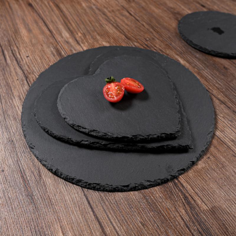 Round Natural Black Stone Slab Serving Plate Western Restaurant Cheese Pizza Dessert Sushi Cake Plate Steak Plate Rock Coaster