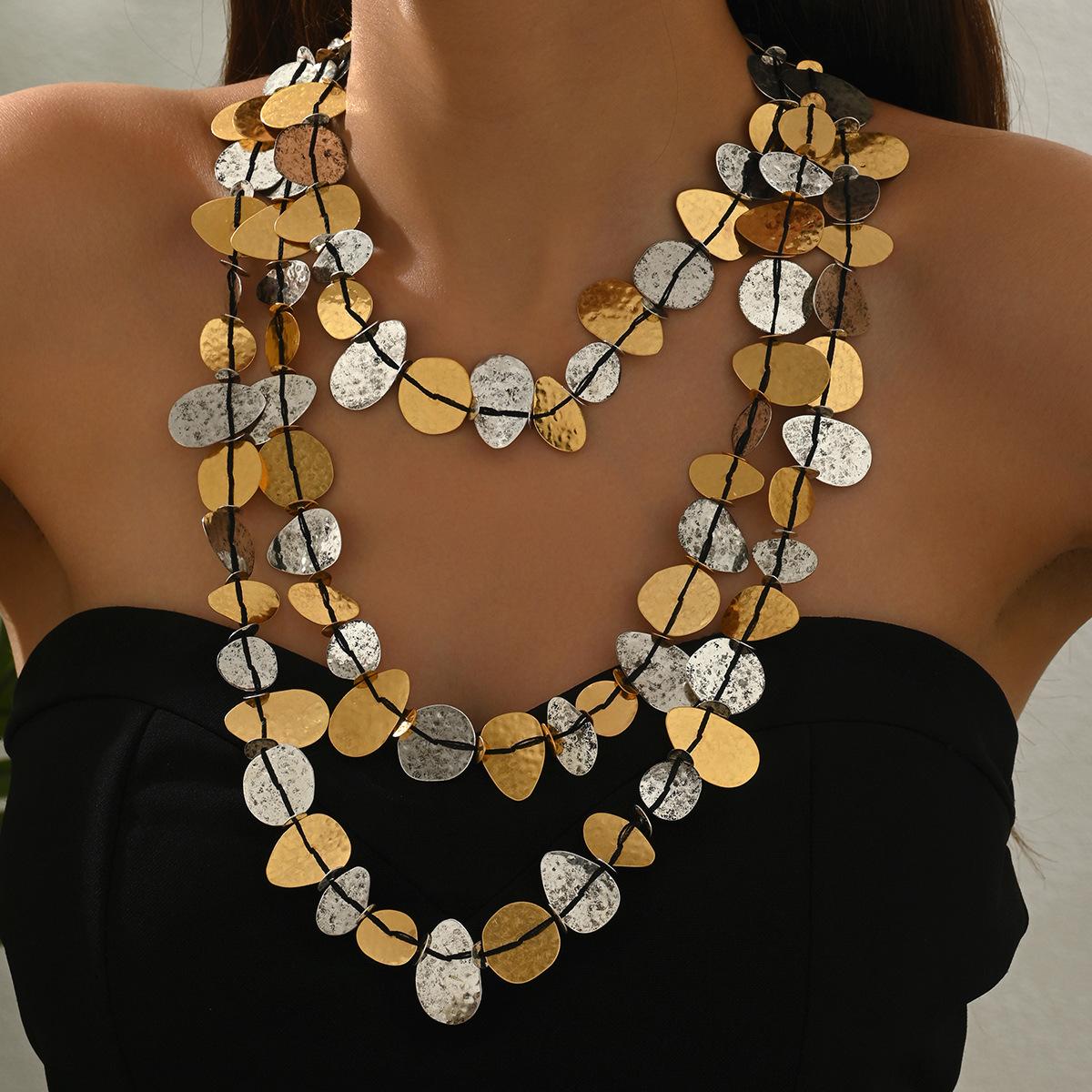 

Irregular Beating Pattern, Disc, Hand-woven Knotted, Multi-layer Sequined Necklace, Niche Women
