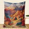 Autumn Mountain Embroidery Style Flannel printed blanket suitable all seasons suitable for living room office sofa and travel
