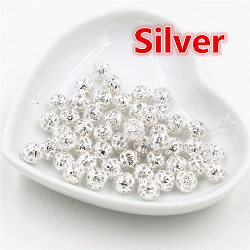 4/6/8/10mm Hollow Ball Flower Beads Metal Charms Gold Color  /Silver Plated Rhodium Filigree Spacer Beads For Jewelry Making