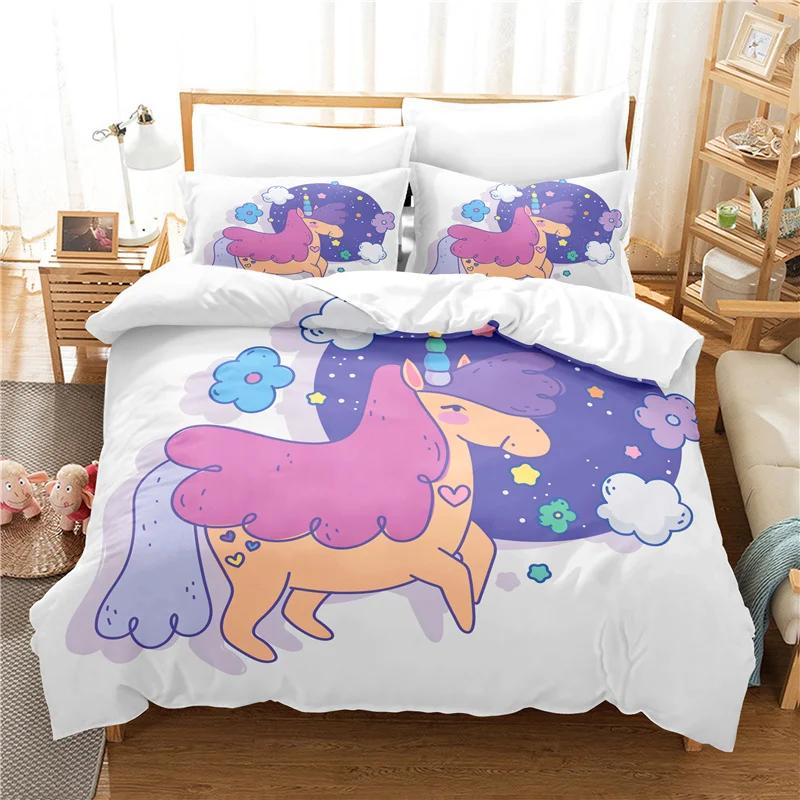 Bed Linens Cute Cartoon Comforter Bedding Sets Duvet Cover+pillocases 3D Print Unicorn Bedding Set 140x210 Single Double Size