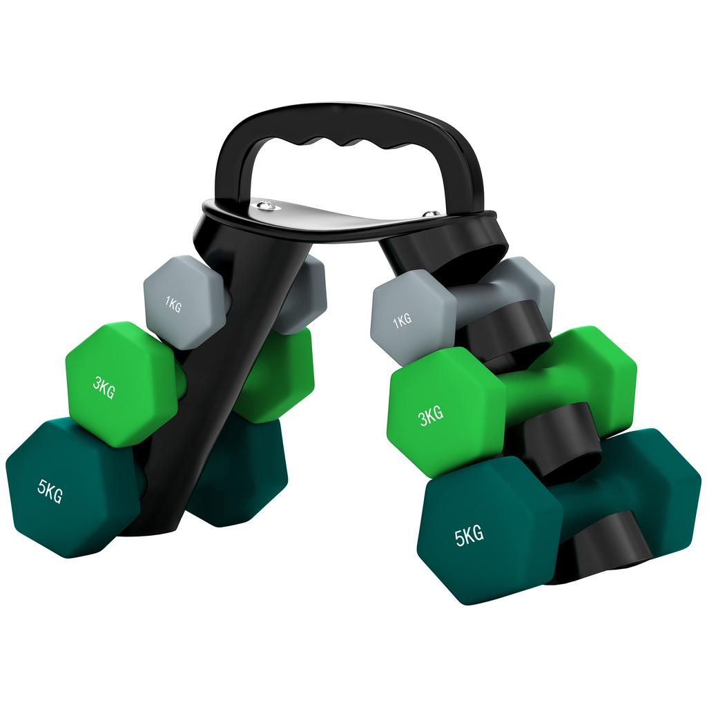 Dumbbells Set with Storage Rack, 2 X 1kg, 2 X 3kg, 2 X 5kg, Grey