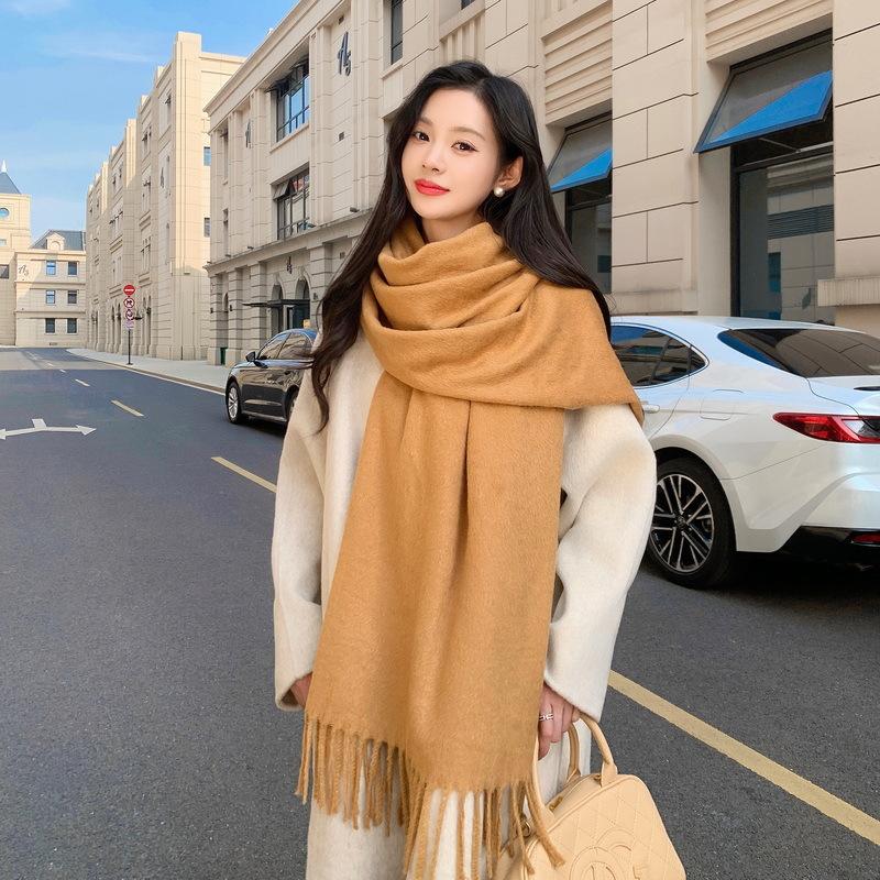 Solid color mink hair scarf light luxury high-end imitation cashmere scarf women's winter Korean men's shawl scarf autumn and winter