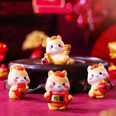 2026 New Year Figurines Miniatures Cartoon Lucky Horse Micro Landscape Ornaments Home Desk Decorations Room Decor Gift