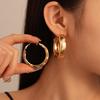 European-American Geometric Steel Needle Hoops: Minimalist Metal Texture Circle Earrings for Women