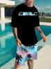 Hawaiian Beach Printed Summer Men's T-shirt Set Sportswear Men's Clothing Short Sleeve Shorts Set Men's T-shirt Set Lightweight