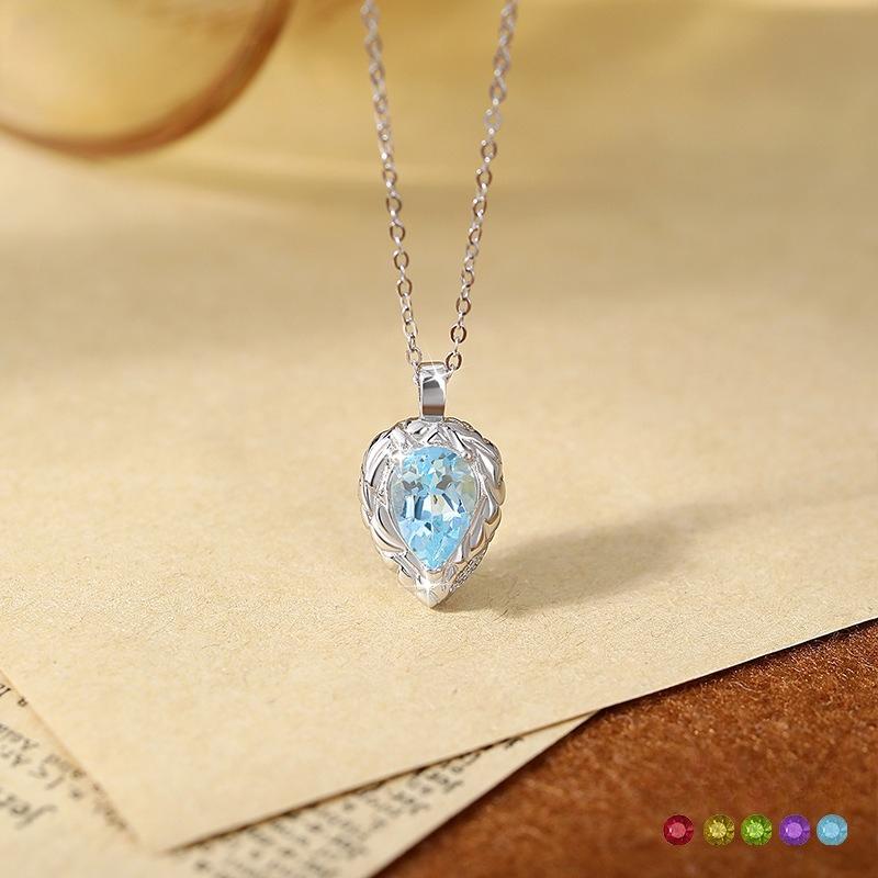 S925 Sterling Silver Pear-Shaped Natural Stone Necklace Women's High-End Exquisite Water Drop Collarbone Chain Jewelry