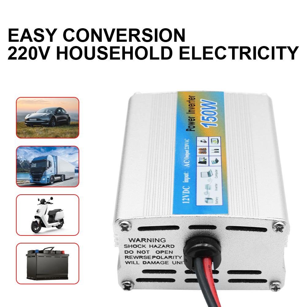 USB Voltage Transformer Car Power Inverter Conversion USB Battery Clip Portable 150W Mounted Inverter DC 12V To AC 220V 50Hz 12V Multiple Protection