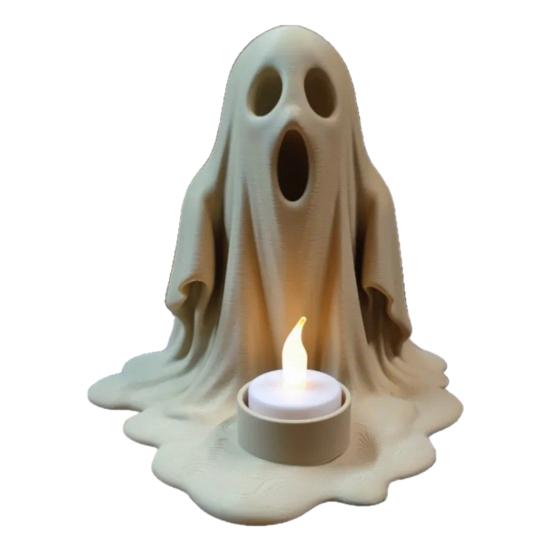 Ghost Candle Holder with Flameless LED Candle Lamp 3D Printed Halloween Decoration Desktop Ghost Ornament for Table Centerpiece Shelf