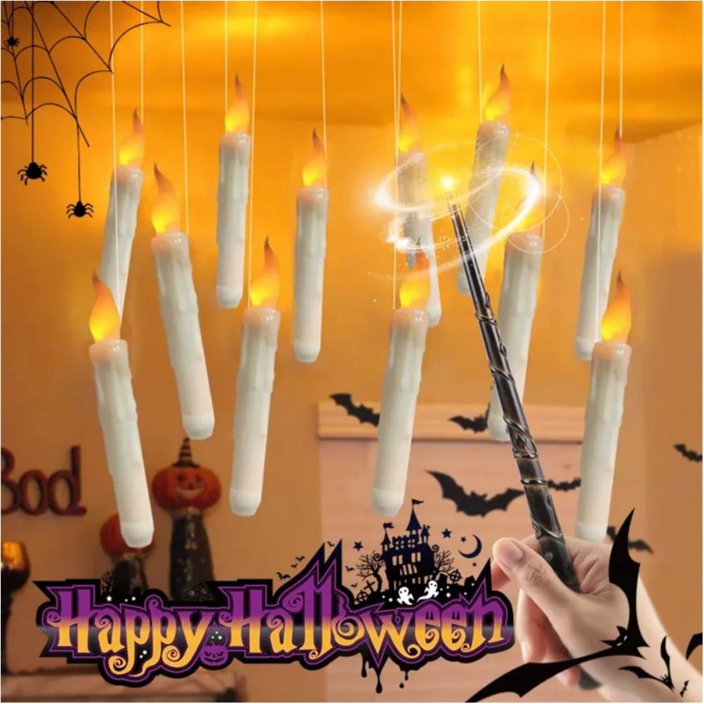 Magic Wand Remote Hanging Operated Potter Harries Battery Floating Candles Warm Light Decoration Halloween Flameless Candles 1PC