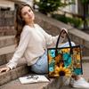Sunflower Teal Floral Tote Bag for Women Casual Outdoor Daily Use Large Capacity Portable Handbag