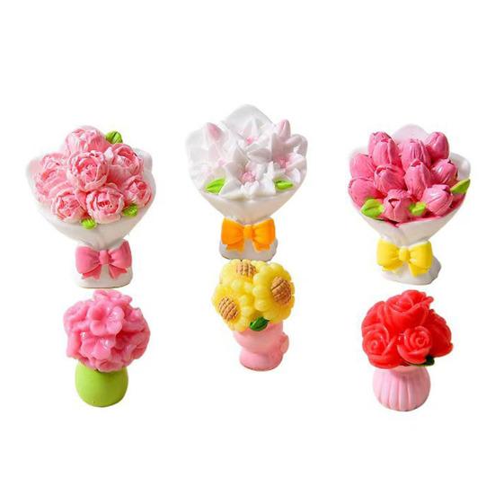 Yousheng Miniature Dollhouse Flower Bouquet Accessories Mini Artificial Resin Rose Tulip Sunflower Lily Flower Figurine for DIY Garden Bonsai Micro