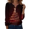 Women's Fashion Casual H Printed V-Neck Long Sleeve Decorative Button T-Shirt Tops