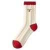 Red Australian Velvet Socks Female Cute Flower Bow Embroidered Medium Tube Socks Velvet Thickened Warm Winter Sleep Socks
