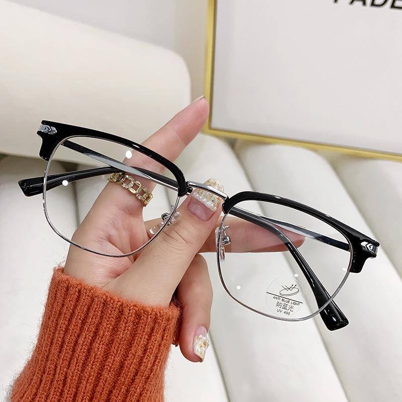 1pc Black Silvery Metal Frame Glasses Detachable Lenses Stylish Eyewear for Men Women