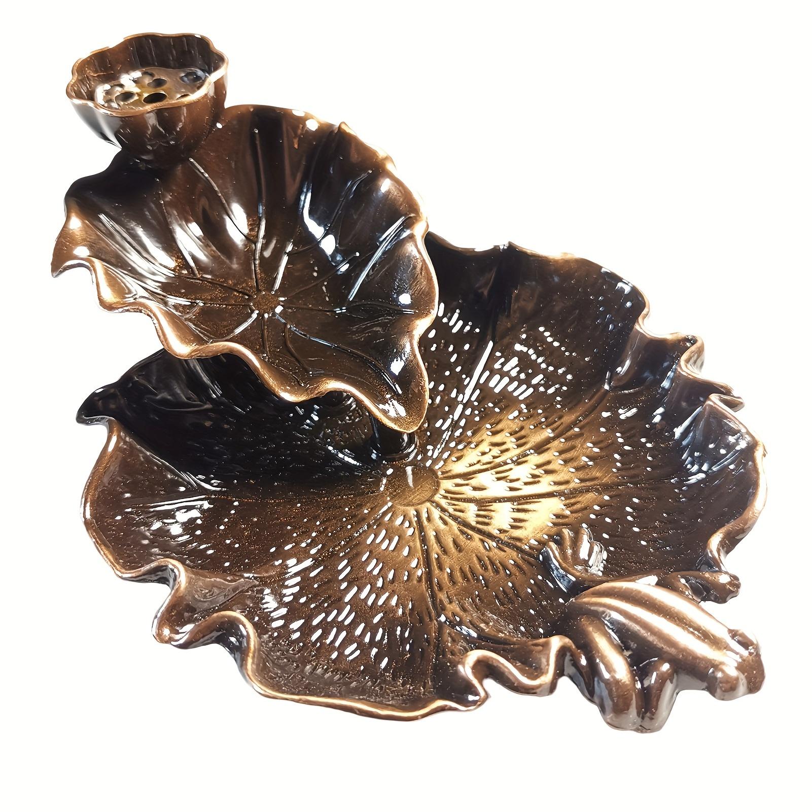 

Металлическая курильница с водопадом в виде листьев лотоса — элегантная йога, медитация и подарок, украшение для дома — портативная, легко моется