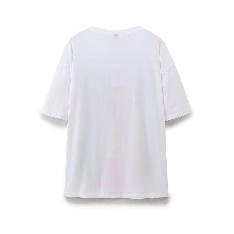 Fashion Style 2024 Summer New Women's Clothes Loose Print Pattern Casual All-Matching round Neck Short Sleeve T-shirt 1131325