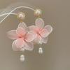 Pink Yarn Mesh Flowers Tassel Dangle Earrings for Women Sweet Girly Imitation Pearl Pendientes Fairy Lolita Party Ear Decoration