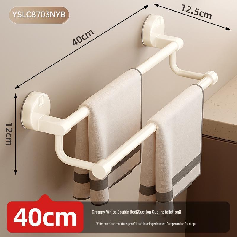 No-Drill Suction Cup Towel Rack: Wall-Mounted Bathroom Organizer with Single/Double Bars.