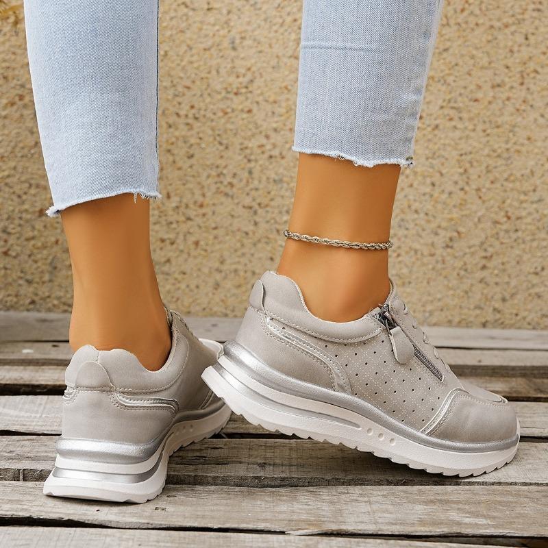 New Women's Sports Shoes with Side Zippers, Large-sized Thick-soled Low-top Casual Shoes