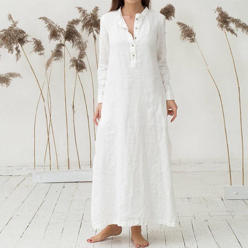 Luxusní dámský kaftan Bavlna Dlouhý rukáv Jednobarevný Ležérní Oversized Maxi košilové šaty