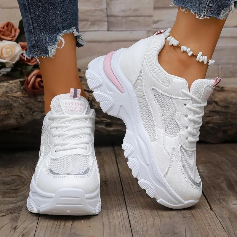Fashion Ladies Shoes 2025 New Lace-up Women's Vulcanize Shoes Fashion Plus Size Mesh Outdoor Slip-Resistant Comfortable Casual Shoes