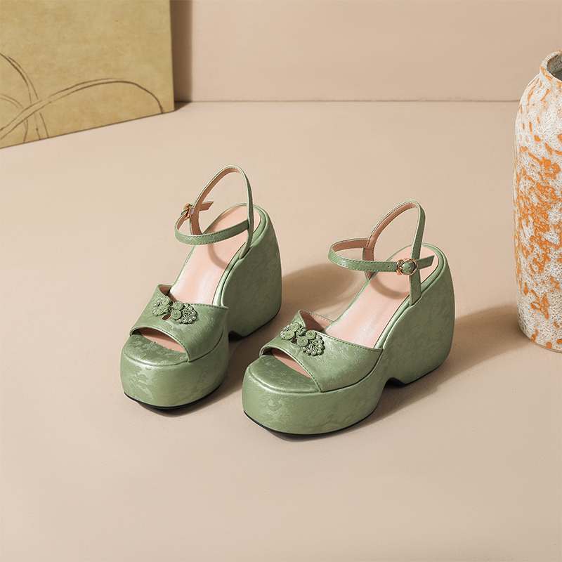 

Krazing Pot Polyurethane Spring Autumn Size 43 Women Platform Super High Heels Women Round Toe Flowers Design Pumps 43 зелёный