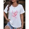 Flower print European and American large size fashionable round neck short-sleeved T-shirt