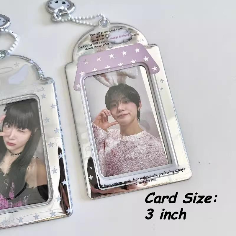 Laser Series PVC Photo Frame for Girls Cute Angel Card Holder with Pendant 3 Inch Kpop Photocard Holders INS Style Card Binder
