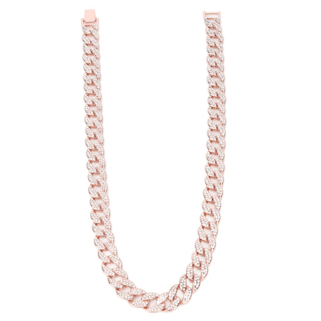 22in Cuban Necklace Alloy Diamond Link Chain Choker Stylish Neck Jewellery for Couples WomanRose Gold